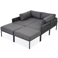 Latitude Run® 6-Pieces Aluminum Patio Furniture Set, Modern Metal Outdoor Conversation Set Sectional Sofa