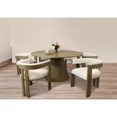 MOTI Furniture Jaden 60" Dining Table With 6 Trish Ivory Chairs