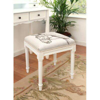 Canora Grey Horse Linen Upholstered Vanity Stool With Off-White Finish And Welting