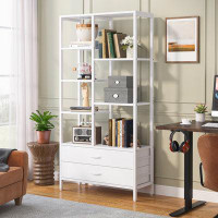 17 Stories 66.92" Tall Etagere Bookcase Bookshelf With 2-Drawers And Five Open Shelves For Home Office