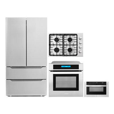 Cosmo 4 Piece Kitchen Package 30" Gas Cooktop 24" Single Electric Wall Oven 24" Built-in Microwave Drawer & Energy Star  in Refrigerators