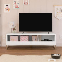 Little Seeds Charlie Kids TV Stand With Open Storage For Tvs Up To 60", White & Golden Bronze
