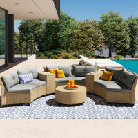 Red Barrel Studio Fan-Shaped Rattan Suit Combination With Cushions And Table, Patio Sofa