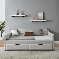 Red Barrel Studio Queen Size Daybed With Storage Drawers & Button-tufted Upholstery - Sofa Bed With Waved Arms, Luxuriou