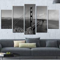 Design Art 'Golden Gate Bridge Panorama Sea Bridge' 5 Piece Photographic Print on Wrapped Canvas Set in Grey