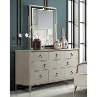 Beachcrest Home Cathie Solid Wood 8-drawer Dresser And Mirror With Metal Frame, Champagne