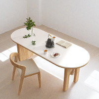 Hokku Designs 55.12" White Stone Half-circle Dining Table