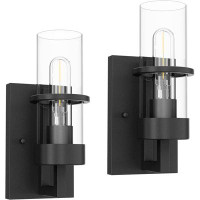 Orren Ellis Black 2-Pack Wall Light Fixtures,Industrial Wall Sconces Clear Glass Wall Mount Sconce