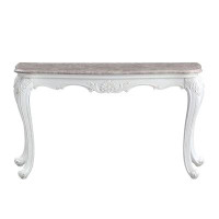 One Allium Way Sofa Table With Marble Top And Cabriole Legs, Antique White