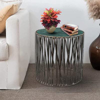 Designe Gallerie End Table Garrard Iron Strip Wooden Top Living Room Bedroom Rustic Look Natural Patina Finish