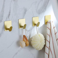 Everly Quinn Elegant Gold Stainless Steel Towel Hooks - Modern, Adhesive Wall Mount, 4-Pack Set For Kitchen & Bathroom