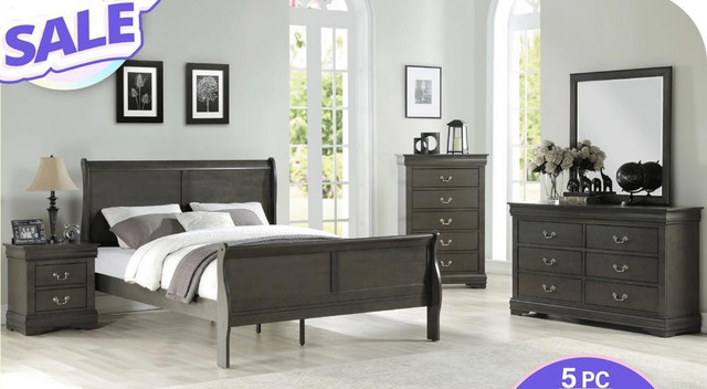 Holiday Special - 5 Piece Louis Philippe in 4 Finishes - Queen Bed, Night Stand, Mirror,  Dresser &amp; Chest in Beds & Mattresses - Image 4