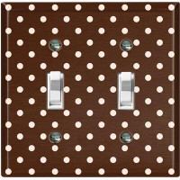 WorldAcc Metal Light Switch Plate Outlet Cover (Coffee Brown Polka Dots White - Double Toggle)
