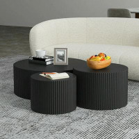 Kevinplus Kevinplus Nesting Coffee Table Set Of 3, Matte Black Round Wooden Coffee Tables, Modern Luxury Side Tables Acc