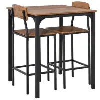 17 Stories 3 Piece Bar Table Set, Industrial Counter Height Dining Table Set, Bar Table & Chairs With Steel Legs & Footr