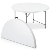 Bring Home Furniture 4Ft Portable Round Folding Table, Banquet Event Wedding Card Plastic Desk with Handle and Lock
