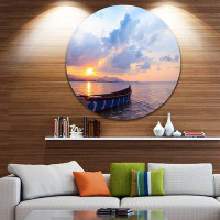 Made in Canada - Design Art 'Small Fishermen Boat at Sunset' Photographic Print on Metal