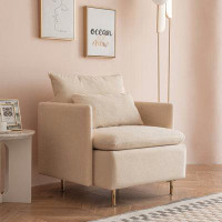 Mercer41 Beige Cotton Linen Modern Fabric Accent Armchair, Upholstered Single Sofa Chair - 30.7''