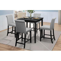 Red Barrel Studio Counter Height 5Pc Dining Set Table And Chairs Black/ Grey Upholstered Transitional Wooden Furniture B