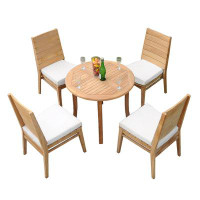 Teak Smith Grade-A Teak Dining Set: 48" Round Table And 4 Charleston Stacking Armless Chairs
