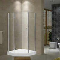 36x36 or 40x40 10mm Neo-Angle shower door with integrated towel bar and chrome hardware. Optional Base Available JBQ