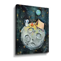 Zoomie Kids Camping Astronaut Gallery Wrapped Floater-Framed Canvas