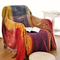 Bungalow Rose Blanket for Couch,Colourful Chenille Tassels Boho Woven Hippie Bed Blankets