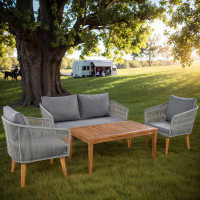 Latitude Run® Rimes 4-Piece Patio Seating Ensemble: Featuring Solid Wood Loveseat, Table