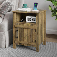 Rubbermaid Nightstand Set Of 2 Farmhouse End Table With Charging Station, Bedside Table With Barn Door And Storage Shelf