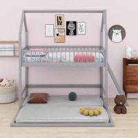 Harper Orchard Twin Over Twin-Twin House Bunk Bed With Extending Trundle And Ladder