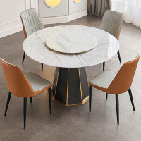LORENZO Italian light luxury round dining table set with turntable(1 table and 4 style-C chairs)