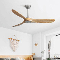 Wrought Studio 60 Inch Ceiling Fan Without Light 3 Solid Wood Blades