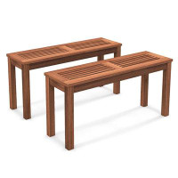 Red Barrel Studio Red Barrel Studio® 2 Pcs Patio Backless Bench 2-seater Outdoor Dining Bench Solid Wood Backyard