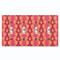 WorldAcc Red Damask Gold Trim Nature Themed 4 - Gang Wall Plate