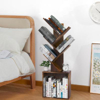 Ebern Designs 4 Tier Free Standing Tree Bookshelf With Bottom Open Space, Dark Brown