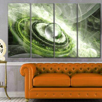 Made in Canada - Design Art 'Green Fractal Flying Saucer' Graphic Art Print Multi-Piece Image on Canvas