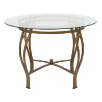 Flash Furniture Syracuse Round Glass Dining Table with Bowed Out Metal Frame