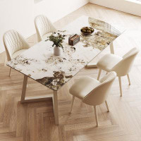 Orren Ellis 4 - Person Picture Colour Rectangular Slate Dining Table Set