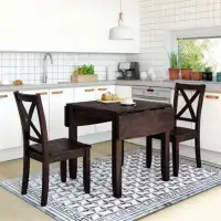 Gracie Oaks Amiyah 3-Piece Wood Drop Leaf Breakfast Nook Dining Table Set with 2 X-Back Chairs