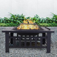 Winston Porter 32-Inch Wood-Burning Steel Fire Pits, Round Steel Firepit For Patio Backyard Garden Outdoor Heating With
