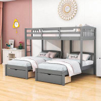 Harriet Bee Eugenle Kids Twin over Twin & Twin 3 Drawers Triple Bunk Bed with Ladder