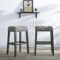 Red Barrel Studio Coco Upholstered Backless Saddle Seat Bar Stools 29" Height Set Of 2