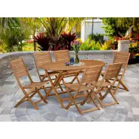Winston Porter 7 Piece Patio Dining Set Includes an Oval Acacia Table and 6 Folding Side Chairs