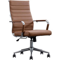 Ivy Bronx Home Office Chair Ribbed, Modern Leather Conference Waiting Room Chairs,Ergonomic Office Desk Chair, High Back