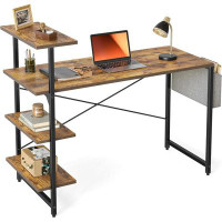 Inbox Zero Small Computer Desk With Shelves  Home Office Desk With Storage Bag, Study Writing Office Table, 3 Tier Shelf