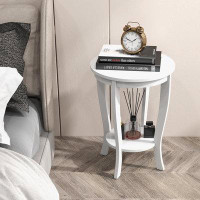 Red Barrel Studio Red Barrel Studio Round End Table With Storage Shelf White, Retro Nightstand With Solid Wood Legs, 24.