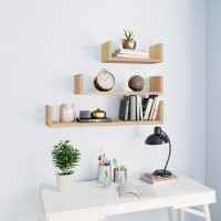 Ebern Designs Wall Display Shelf 3 Pcs White And Sonoma Oak Engineered Wood