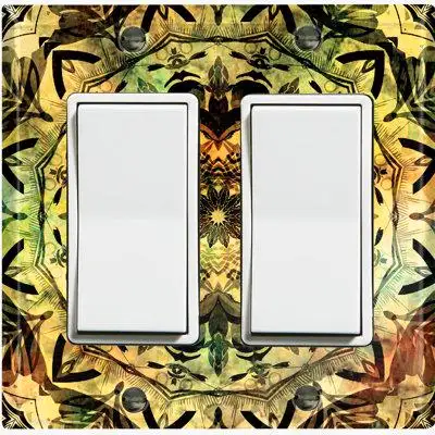 WorldAcc Metal Light Switch Plate Outlet Cover (Green Mandala Meditation - Double Rocker)