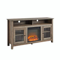 Red Barrel Studio Classic Glass-Door Fireplace Tall TV Stand for TVs up to 65"