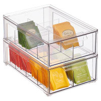 mDesign mDesign Plastic Kitchen and Pantry Organizer with Divided Drawer - 2 Pack, Clear